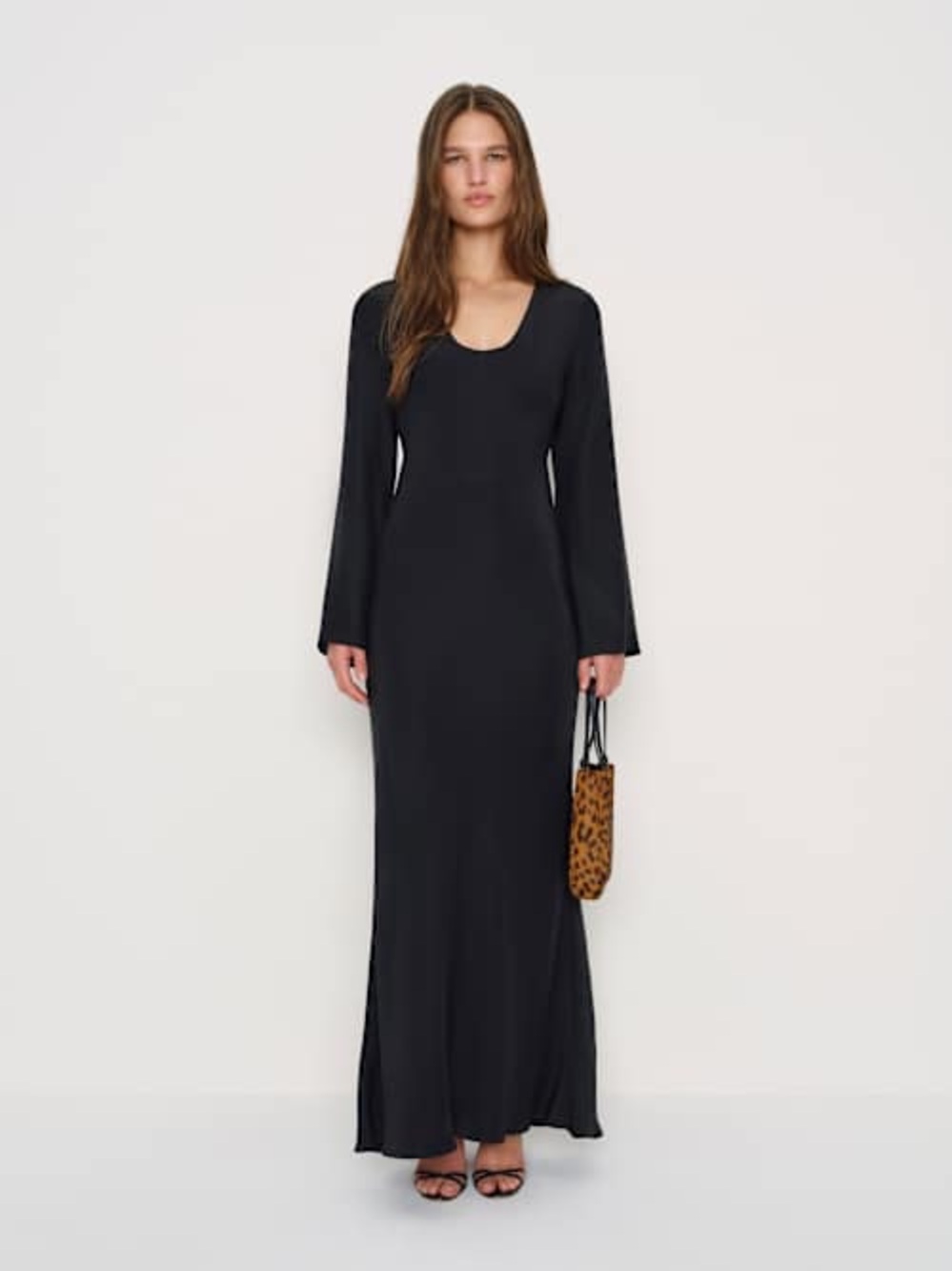 NWT Reformation 100% Silk Vivia Black Long Sleeve Dress